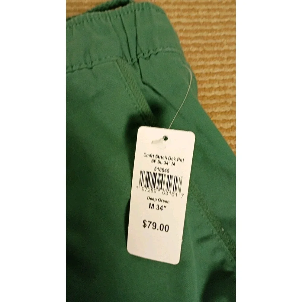 L.L.Bean Comfort Stretch Dock Pants Green Pull On  Mens Sz M 34